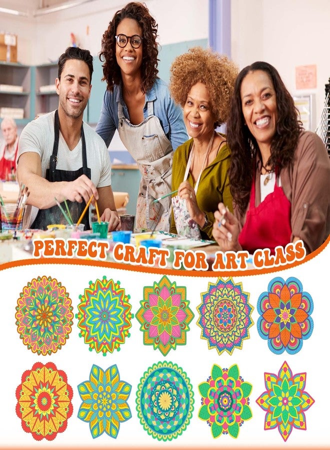 Vercraft 28 Pcs Wooden Mandala Painting Set Diwali Crafts Include 10 Unfinished Wood Cutouts with 18 Colored Pencil for Making Kit Mandala Crafts for Painting DIY Home Decors(Floral Style) - Image 5